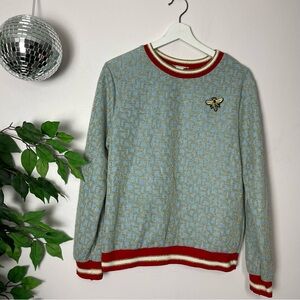 🐝 H&M light blue red gold bee crewneck sweatshirt XS 🐝